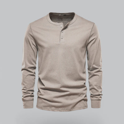 Gerwin – Men's Long Sleeve Henley T-Shirt in Piqué Cotton