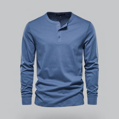 Gerwin – Men's Long Sleeve Henley T-Shirt in Piqué Cotton