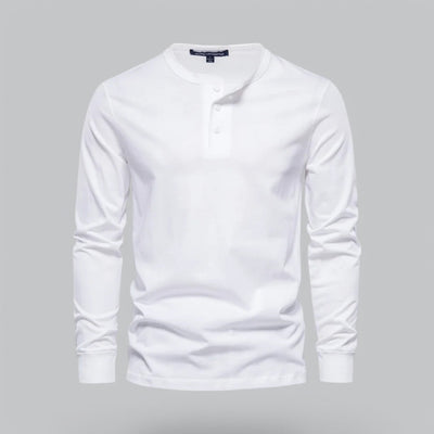 Gerwin – Men's Long Sleeve Henley T-Shirt in Piqué Cotton