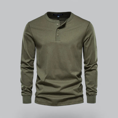 Gerwin – Men's Long Sleeve Henley T-Shirt in Piqué Cotton