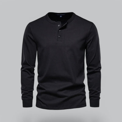 Gerwin – Men's Long Sleeve Henley T-Shirt in Piqué Cotton